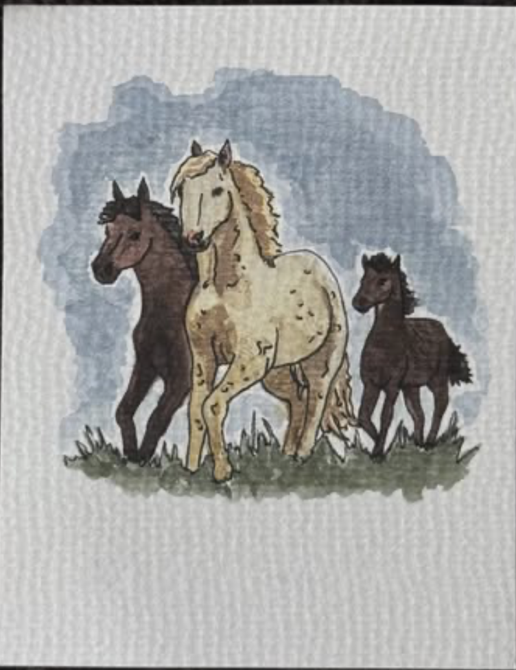 Aquarell von drei Pferden – »Drei am Morgen«